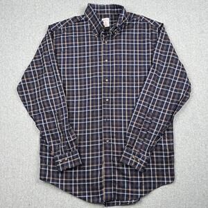 Brooks Brothers Regent Mens Medium Blue Plaid Button Down Shirt Long Sleeve Logo